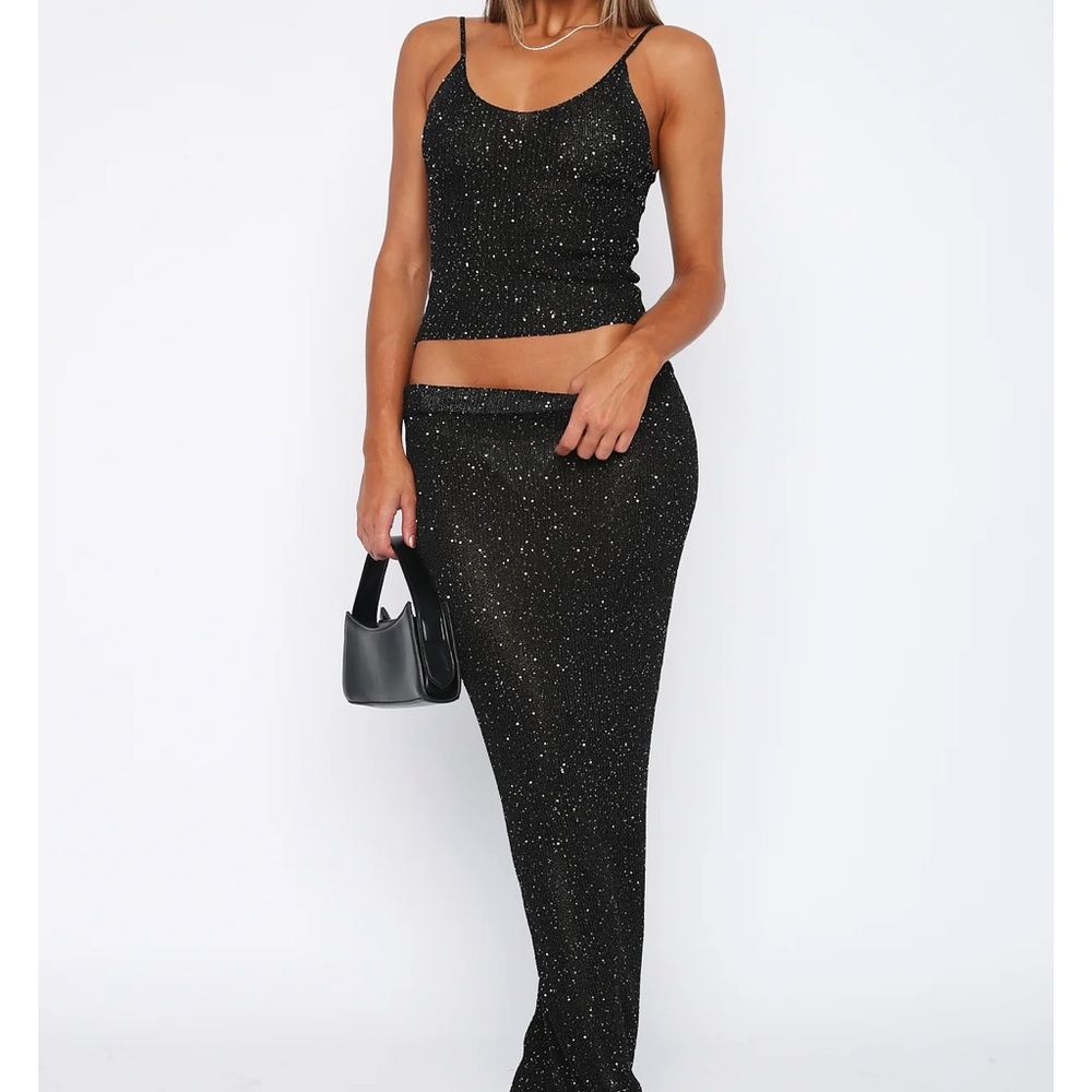 White Fox Star Shining Sequin Knit Maxi Skirt and Top